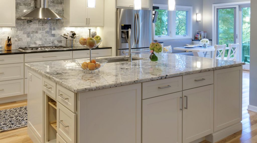 Narberth, PA kitchen designed with white Bishop cabinetry