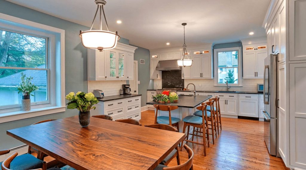 Wayne PA Kitchen. Island kitchen with soapstone top.