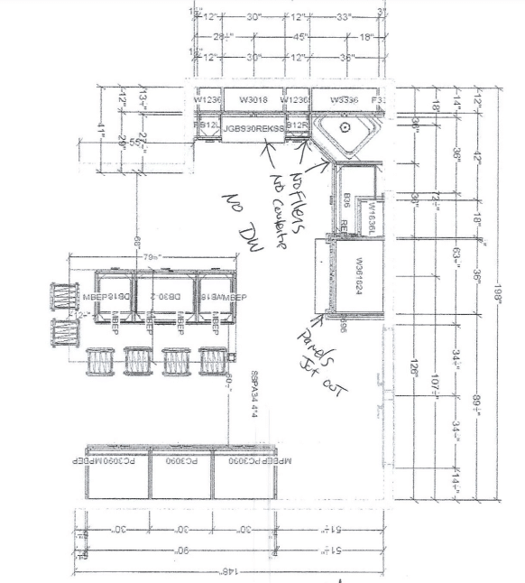 Arlene's original kitchen design with an Island instead of a peninsula