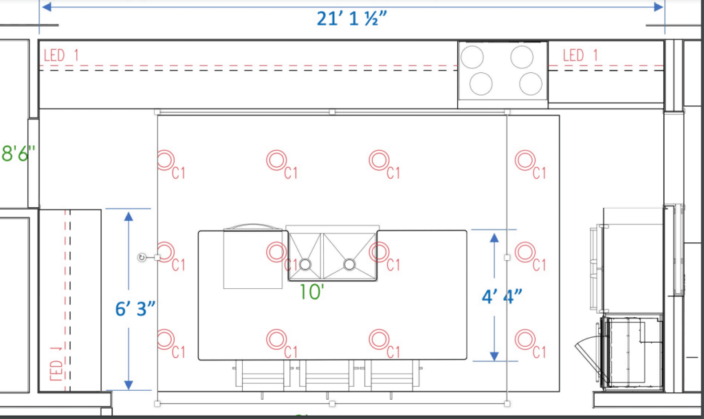 Tim's initial design with 54 inch wall cabinets