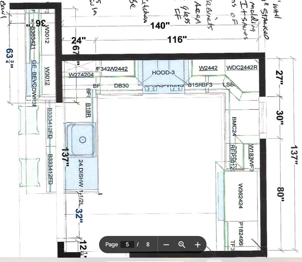 Floor plan of Gina's Kitchen. Gina calls Paul The Kitchen Whisperer